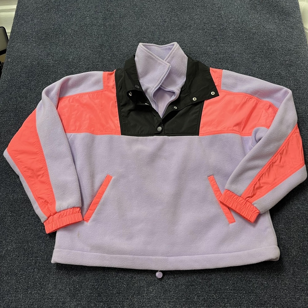 Forever 21 Pullover Womens Medium Purple Pink Fleece Colorblock Retro Jacket